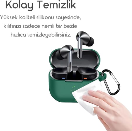 Samsung Galaxy Buds 3-Pro-3 FE için Kulaklık Kılıfı Darbelere ve Çizilmeye Karşı Kasa Koruyucu Buds 3 Pro Kılıfı Tam Koruma Sağlayan Extra Kalın Yapılı Taşıma Askılı Buds 3 Pro Koruma (Yeşil)