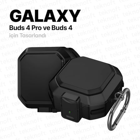 Samsung Galaxy Buds 4 Pro ve Buds 4 ile Uyumlu Darbelere Karşı Ultra Güçlü Çift Renkli Sert Kenarlı Mat Silikon Kılıf (Siyah, Galaxy Buds 4 Pro/4)