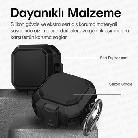Samsung Galaxy Buds 4 Pro ve Buds 4 ile Uyumlu Darbelere Karşı Ultra Güçlü Çift Renkli Sert Kenarlı Mat Silikon Kılıf (Siyah, Galaxy Buds 4 Pro/4)
