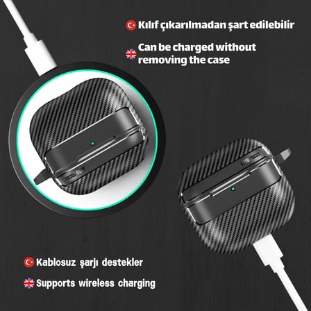 Airpods 4 Nesil Ve 5 Nesil Uyumlu Karbon Fiber Hybrid Polymer Technology Premium Kulaklik Kilifi (Siyah)
