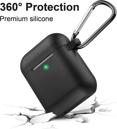 AirPods 1/2. Nesil ile Uyumlu İnce ve Hafif Silikon Kılıf, Yumuşak Esnek Tasarım, Anahtarlıklı, Kablolu ve Kablosuz Şarj Uyumlu, Günlük Kullanım Aksesuarı – Siyan (A1523 A1722 A1602 A2031 A2032)
