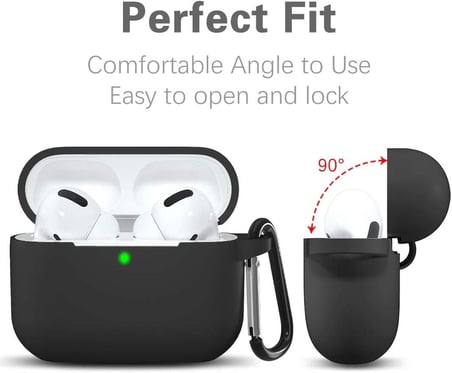 AirPods Pro 1.Nesil ile Uyumlu Kılıf, Tam Koruyuculu Yumuşak Silikon Kılıf, AirPod Pro 1.Nesil için Tasarlanmış Kapak Kılıfı, Anahtarlıklı Kablosuz ve Kablolu Şarj Özellikli Kılıfı, Siyah
