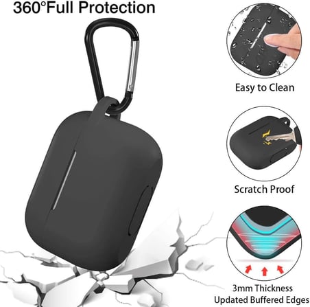 AirPods Pro 1.Nesil ile Uyumlu Kılıf, Tam Koruyuculu Yumuşak Silikon Kılıf, AirPod Pro 1.Nesil için Tasarlanmış Kapak Kılıfı, Anahtarlıklı Kablosuz ve Kablolu Şarj Özellikli Kılıfı, Siyah
