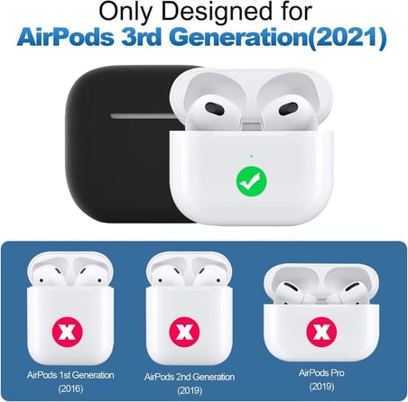 AirPods 3. Nesil ile Uyumlu İnce ve Hafif Silikon Kılıf, Yumuşak Esnek Tasarım, Anahtarlıklı, Kablolu ve Kablosuz Şarj Uyumlu – Siyah (A2564 A2565 A2566)