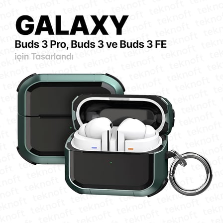 Samsung Galaxy Buds 3 Pro, Buds 3 ve Buds 3 FE ile Uyumlu Darbelere Karşı Ultra Güçlü Çift Renkli Sert Kenarlı Mat Silikon Kılıf (Yeşil, Galaxy Buds 3 Pro/3/3 FE)