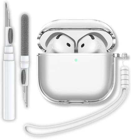 AirPods 4. Nesil ve 5. Nesil Uyumlu Şeffaf Premium Kulaklık Kılıfı, Kulaklık İpi Ve 3'ü 1 Arada Temizleme Kalemi Seti (Şeffaf)