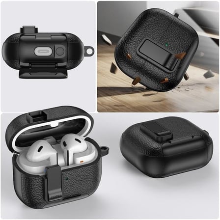 Samsung Galaxy Buds 3-Pro-3 FE için Guard-Stant Kulaklık Kılıfı Çizilme ve Darbe Önleyici Buds 3 Pro Koruyucu Rahat Tutuş Sağlayan Kilit Tasarımlı Deri Görünümlü Buds 3 Pro Kılıfı (Siyah)