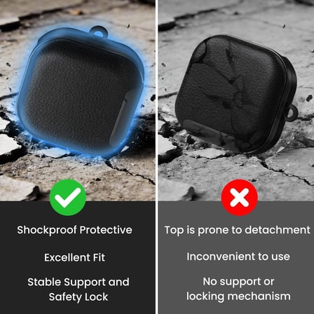 [Leather-Texture] Samsung Galaxy Buds4 Pro/Buds 4 için Kılıf [Fonksiyonel Stant/Güvenlik Kilidi Tasarımlı] Galaxy Buds4 Kulaklık Kılıfı Deri Görünümlü Samsung Buds 4 Pro Kılıf (Siyah)