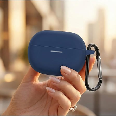 Xiaomi Redmi Buds 8 ile Uyumlu Silikon Kulaklık Kılıfı, Karabina Kancalı, Alt Şarj Kapağı Açılabilir, Darbe Emici Çizilme Önleyici Kaymaz Koruyucu Kulaklık Kılıfı Siyah