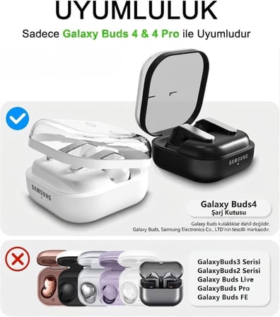 Samsung Galaxy Buds 4 / Buds 4 Pro Uyumlu Şeffaf Premium Kulaklık Kılıfı, Kulaklık İpi ve 3'ü 1 Arada Bluetooth Kulaklık Temizleme Kalemi Seti (Şeffaf)