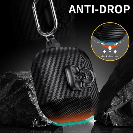 Samsung Galaxy Buds3 / Galaxy Buds3 Pro ve Galaxy Buds 3 FE Uyumlu Karbon Fiber Hybrid Polymer Technology Kuru Kafa Tasarım Güvenlik Kilitli Kulaklık Kılıfı