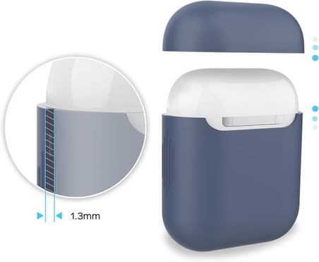 AirPods 1–2 Nesil Uyumlu Silikon Kılıf – İnce ve Hafif Tasarım, Darbe Emici Yumuşak Doku, Kablosuz Şarj ve LED Gösterge Uyumlu Koruyucu Kılıfk Lacivert Mavi