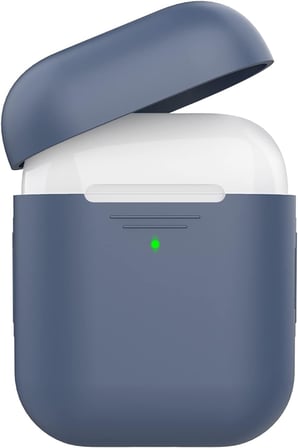 AirPods 1–2 Nesil Uyumlu Silikon Kılıf – İnce ve Hafif Tasarım, Darbe Emici Yumuşak Doku, Kablosuz Şarj ve LED Gösterge Uyumlu Koruyucu Kılıfk Lacivert Mavi