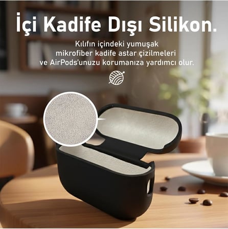 CaseOnn Kılıf Askı Aparatlı Lansman Siyah Siyah Apple AirPods Pro 3 ile uyumlu