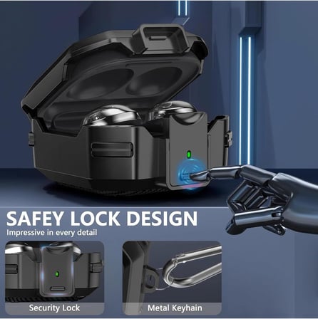 CaseOnn Kılıf Güvenlik Kilitli Military Tank Siyah Siyah Galaxy Buds FE - Buds Core ile uyumlu