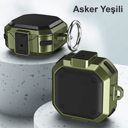 Samsung Galaxy Buds 2 Pro için Kılıf Darbeye Dayanıklı Sert Koruyucu + Askılık Asker Yeşili [Buds 2 Pro ile Uyumlu Kılıf - Asker Yeşili]