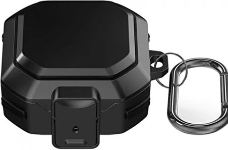 Samsung Galaxy Buds 4 ile Uyumlu Kılıf Darbelere Karşı Dayanıklı Zırhlı Sert Kenar Mat Silikon Koruyucu Kapak Çift Renkli Ultra Güçlü Silikon Full Koruma Metal Çengelli Kilitli Siyah