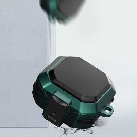 Samsung Galaxy Buds 4 ile Uyumlu Kılıf Darbelere Karşı Dayanıklı Zırhlı Sert Kenar Mat Silikon Koruyucu Kapak Çift Renkli Ultra Güçlü Silikon Full Koruma Metal Çengelli Kilitli Siyah