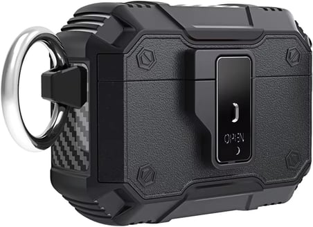 Airpods Pro 1/ 2 Nesil İle Uyumlu Kilif, Ac Kapa Tusu İle Dustugunde Kapak Acilmaz, Yuksek Korum, Karbon Detaylar, Rahat Kullanim, Tus Ve Delikler Birebir Uyum, Premium Cover (Siyah)