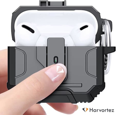Airpods Pro 1/ 2 Nesil İle Uyumlu Kilif, Ac Kapa Tusu İle Dustugunde Kapak Acilmaz, Yuksek Korum, Karbon Detaylar, Rahat Kullanim, Tus Ve Delikler Birebir Uyum, Premium Cover (Siyah)
