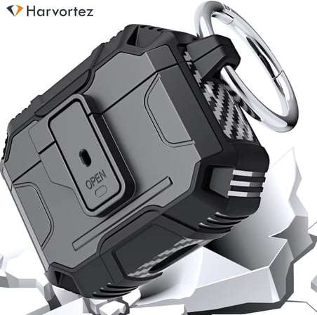 Airpods Pro 1/ 2 Nesil İle Uyumlu Kilif, Ac Kapa Tusu İle Dustugunde Kapak Acilmaz, Yuksek Korum, Karbon Detaylar, Rahat Kullanim, Tus Ve Delikler Birebir Uyum, Premium Cover (Siyah)