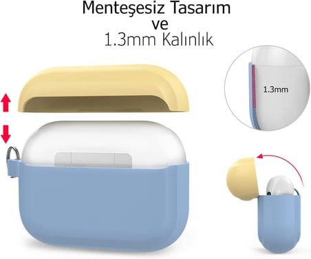 AirPods Pro 1. ve 2. Nesil Uyumlu Silikon Kılıf | Kablosuz Şarj Destekli, Karabinalı İnce Koruyucu Case Açık Mavi