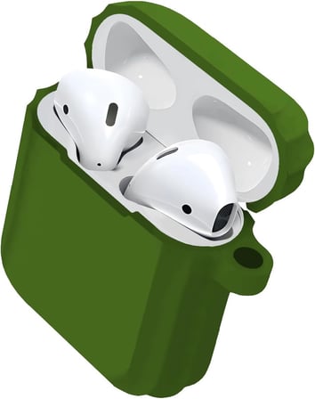 Airpods 1/2 Uyumlu Rubber Silicone Case Kancalı Yumuşak Silikon Kılıf Airpods 1 ve 2 Uyumlu Kulaklık Kılıfı (Yeşil)
