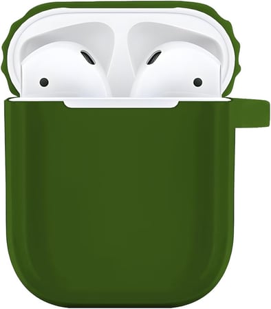 Airpods 1/2 Uyumlu Rubber Silicone Case Kancalı Yumuşak Silikon Kılıf Airpods 1 ve 2 Uyumlu Kulaklık Kılıfı (Yeşil)