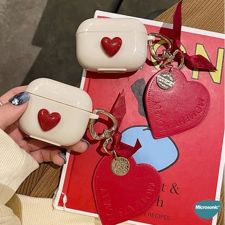 Airpods Pro 3 Kılıf Süslü Kalp Desenli Kahverengi [AirPods Pro 3 ile Uyumlu Kılıf - Açık Kahverengi]