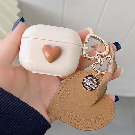 Airpods Pro 3 Kılıf Süslü Kalp Desenli Kahverengi [AirPods Pro 3 ile Uyumlu Kılıf - Açık Kahverengi]