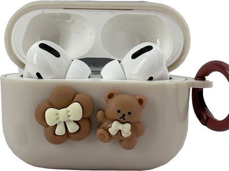 Airpods Pro 2 ile uyumlu Kulaklık Kılıf Darbeye Dayanıklı Krem Rengi Çicek ve Ayıcık Tasarımlı Sert Koruyucu Toz ve Kirden Koruyan Apple Airpods Pro 2 ile uyumlu Kılıf (Kahve AYICIK)