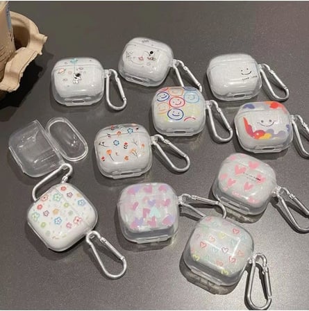 Samsung Galaxy Buds 4 Kılıf Transparan Smiley Kalp Pembe