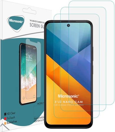 Xiaomi Poco M6 Pro 5G Screen Protector Nano Glass Cam Ekran Koruyucu (3`lü Paket) [Poco M6 Pro 5G ile Uyumlu Ekran Koruyucu - Şeffaf]