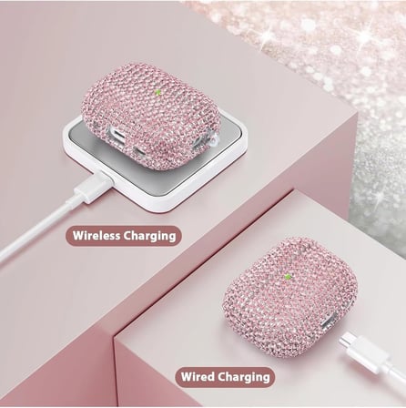 CaseOnn Kılıf Kristal Taşlı Parıltılı Rose Gold Rose Gold Apple AirPods Pro 3 ile uyumlu