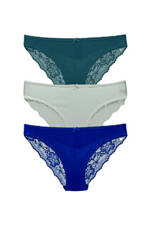 HNX 3'lü Pamuklu Arkası Yarım Dantel Bikini Kadın Külot