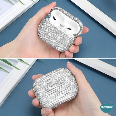AirPods 3. Nesil için Kılıf Diamond Swarovski Görünümlü Taşlı Siyah [AirPods 3 ile Uyumlu Kılıf - Siyah]