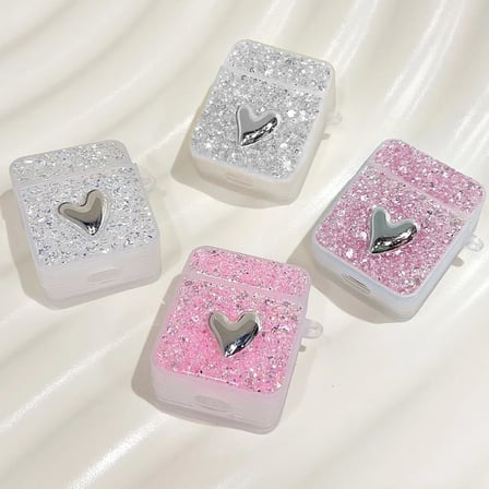 AirPods 1. Nesil / 2. Nesil için Kılıf Glitter Shiny Pembe [AirPods 1/2 ile Uyumlu Kılıf - Pembe]