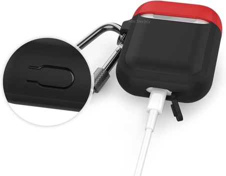 AirPods 1–2 Nesil Uyumlu Silikon Kılıf – Mat Yumuşak Doku, Darbe Emici, Karabinalı Kemer Klipsi, Kablosuz Şarj Destekli, Yedek Üst Kapak Hediyeli Siyah