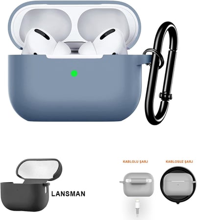 Premium Lansman Kılıf Kadife İç Astarlı Darbe Emici Silikon SOO-156 Mavi AirPods Pro 2 ile uyumlu