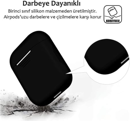 Premium Lansman Serisi Kadife İç Astarlı Darbe Emici Silikon Kılıf Lacivert AirPods 1 ve 2. Nesil ile uyumlu