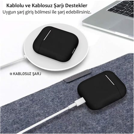 Premium Lansman Serisi Kadife İç Astarlı Darbe Emici Silikon Kılıf Lacivert AirPods 1 ve 2. Nesil ile uyumlu