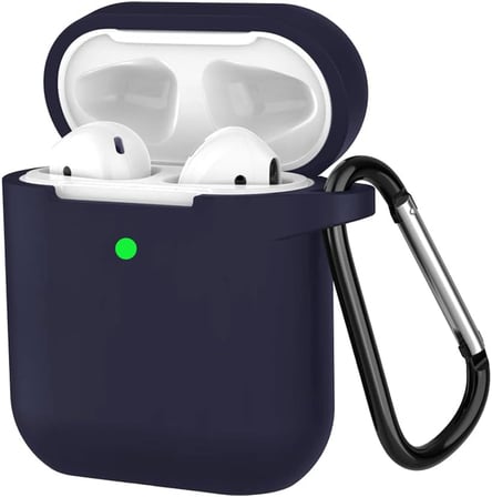 Premium Lansman Serisi Kadife İç Astarlı Darbe Emici Silikon Kılıf Lacivert AirPods 1 ve 2. Nesil ile uyumlu