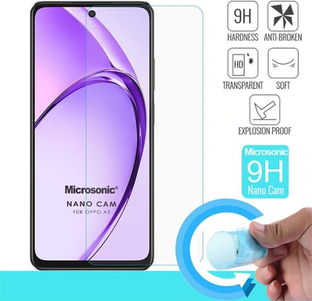 Oppo A3 Nano Glass Cam Ekran Koruyucu [A3 ile Uyumlu Ekran Koruyucu - Şeffaf]