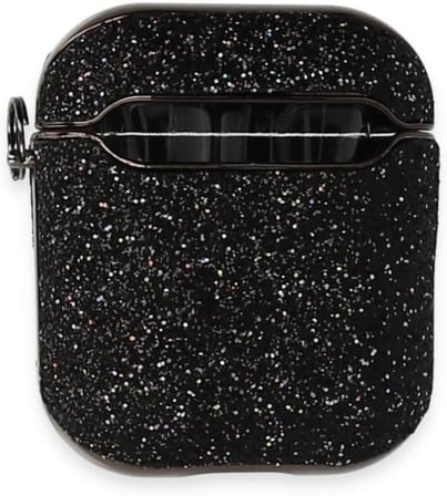 Airpods 1/2 Nesil ile Uyumlu Parıltılı Simli Lüks Kılıf – Zarif ve Işıltılı Tasarım, Anahtarlık Halkalı (Black)