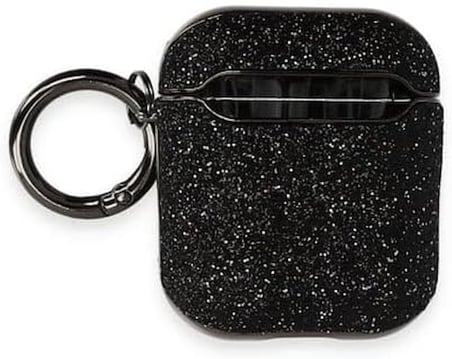 Airpods 1/2 Nesil ile Uyumlu Parıltılı Simli Lüks Kılıf – Zarif ve Işıltılı Tasarım, Anahtarlık Halkalı (Black)