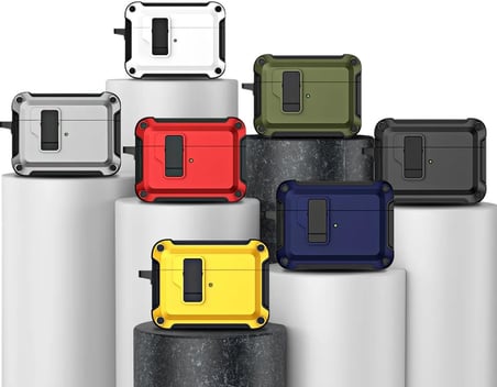 Airpods 3. Nesil ile Uyumlu Dayanıklı Koruyucu Tank Kılıf – Şok Emici, Karabina Klipsli, Keskin Tasarım (Kırmızı)