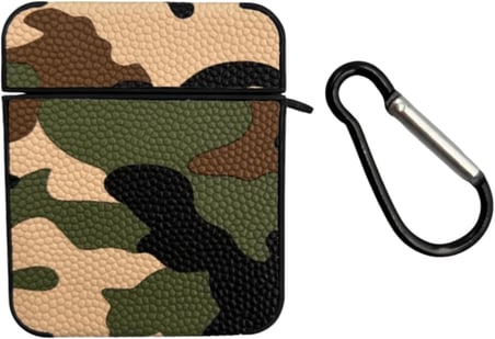 Airpods 1/2 Nesil ile Uyumlu Kamuflaj Desenli Premium Koruyucu Kılıf + Karabina Klipsli, Dayanıklı ve Şık Silikon Kılıf (No2)