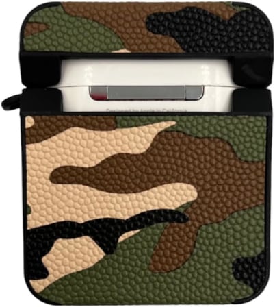 Airpods 1/2 Nesil ile Uyumlu Kamuflaj Desenli Premium Koruyucu Kılıf + Karabina Klipsli, Dayanıklı ve Şık Silikon Kılıf (No2)