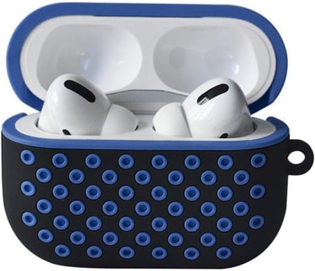 Airpods Pro/Pro 2 ile Uyumlu Delikli Spor Premium Silikon Kılıf + Karabina Klipsli, Tam Koruma ve Stil Sunan Ergonomik Tasarım (Siyah-Mavi)