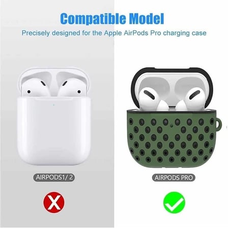 Airpods Pro/Pro 2 ile Uyumlu Delikli Spor Premium Silikon Kılıf + Karabina Klipsli, Tam Koruma ve Stil Sunan Ergonomik Tasarım (Siyah-Mavi)